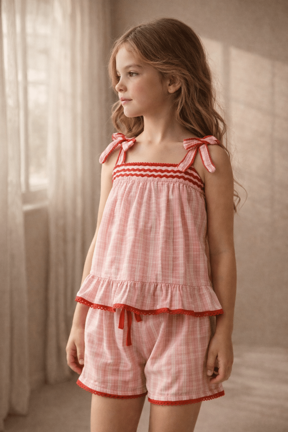 Kız Çocuk Floral Outburst Kurdeleli Şortlu Pijama Takımı Pembe