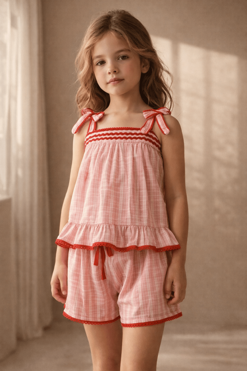 Kız Çocuk Floral Outburst Kurdeleli Şortlu Pijama Takımı Pembe
