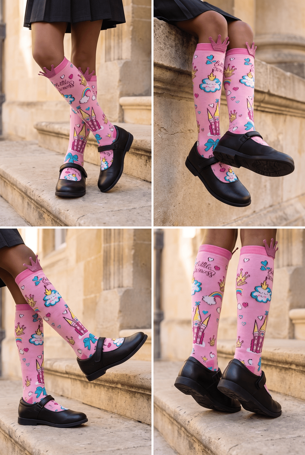 Girls Rainbow Detailed Knee High Socks Pink