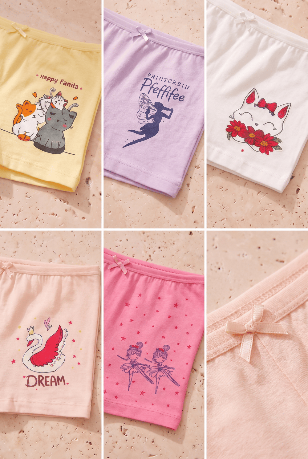 Kız Çocuk Kedi Desenli 5li Boxer