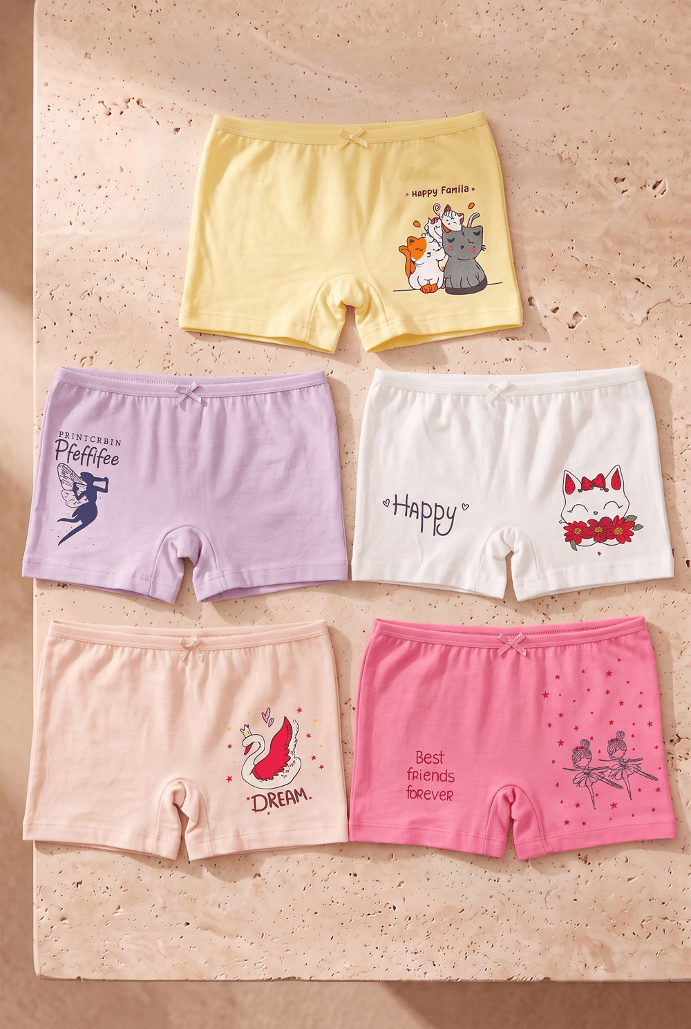 Kız Çocuk Kedi Desenli 5li Boxer