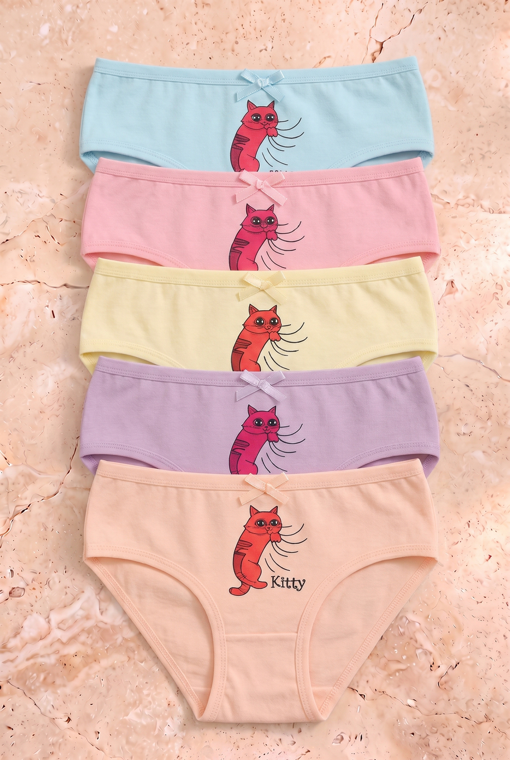 Kız Çocuk Kedi Desenli 5li Slip Külot 