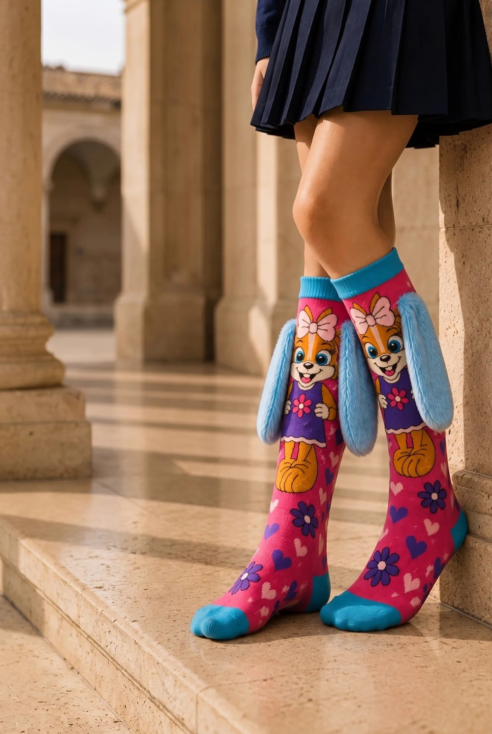 Girls Dog Pattern Knee-High Socks with Ear Accessories