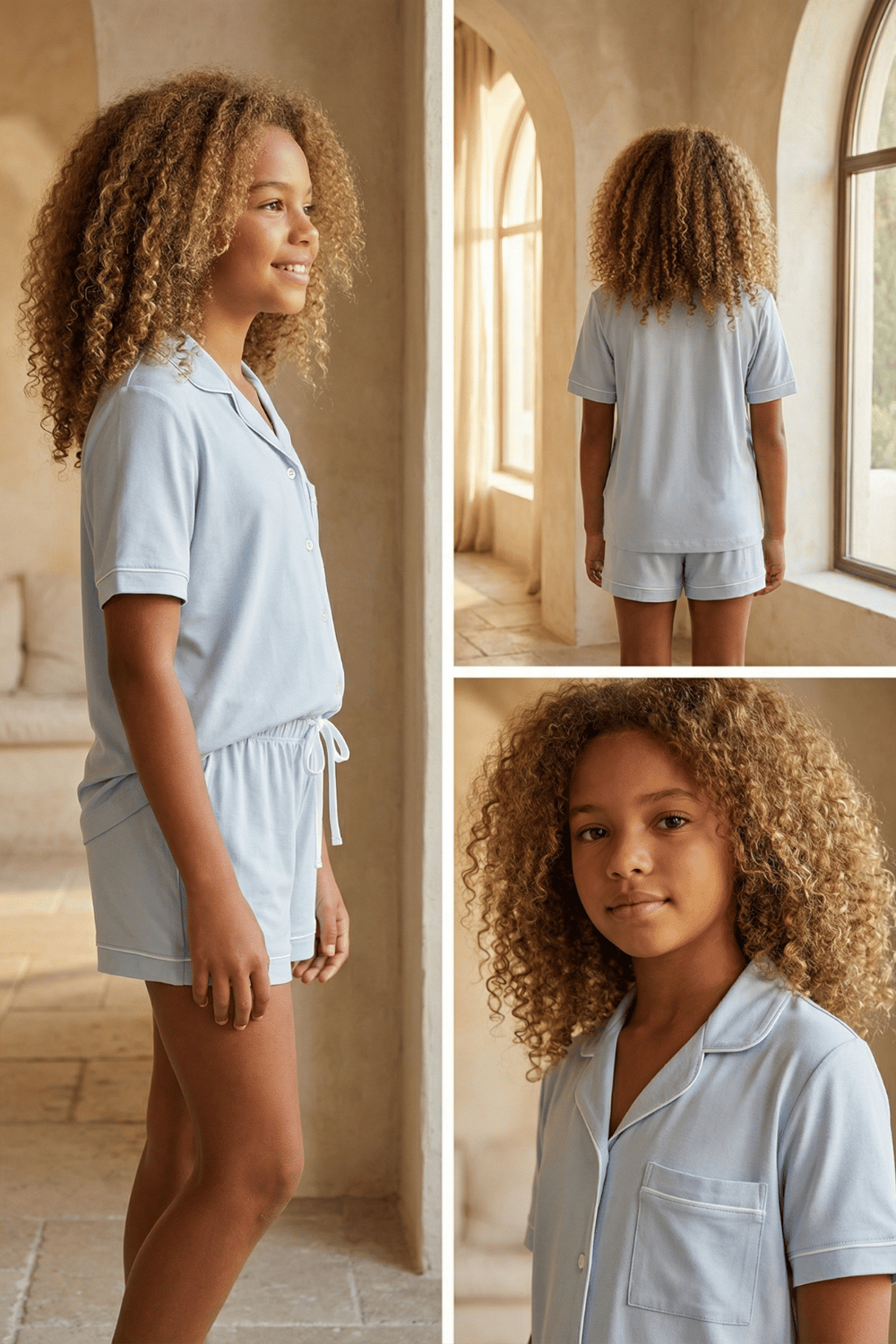 Kız Çocuk Mediterranean Cepli Şortlu Pijama Takımı Mavi