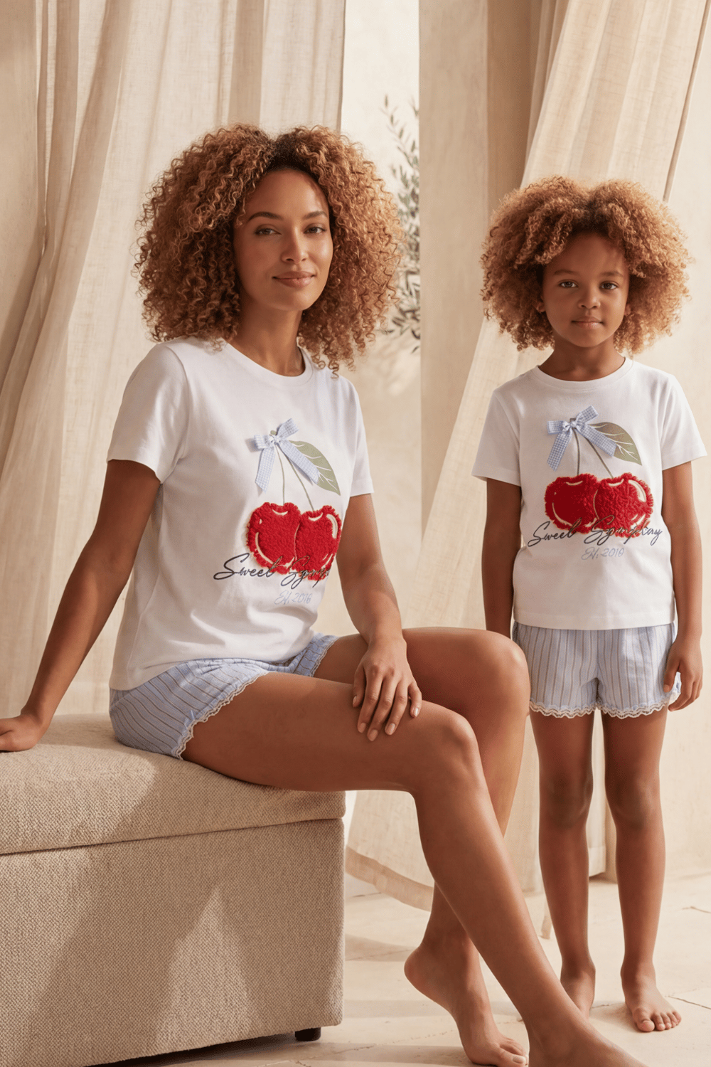 Kız Çocuk Mediterranean Kiraz İşlemeli Şortlu Pijama Takımı