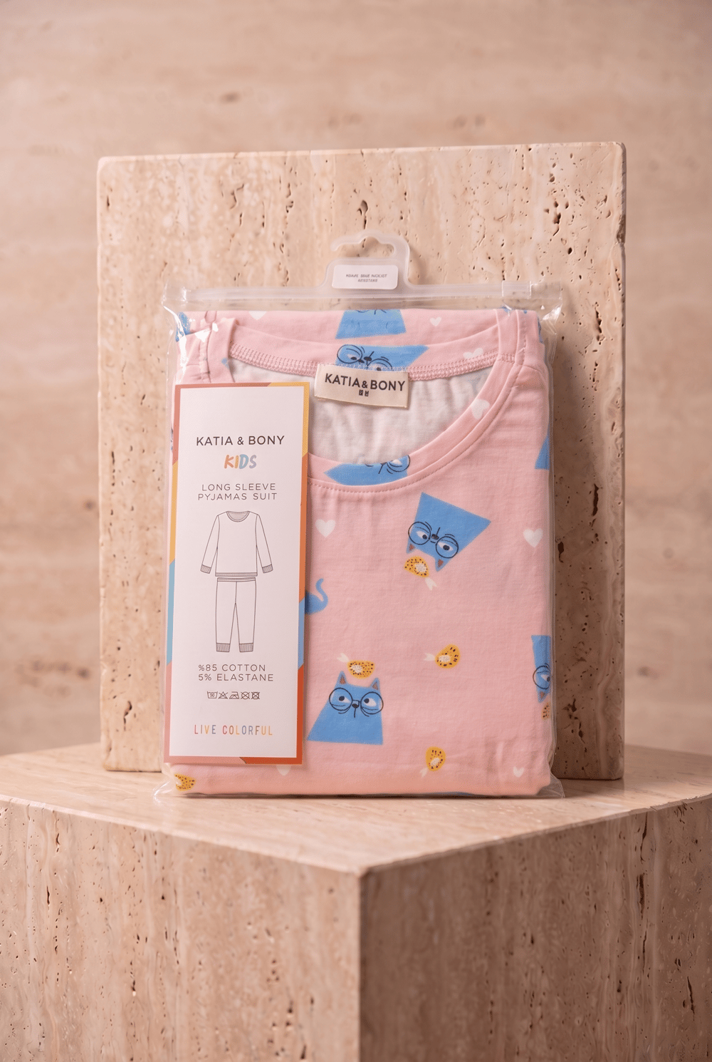Kız Çocuk Paketli Kedili Pijama Takımı Pembe