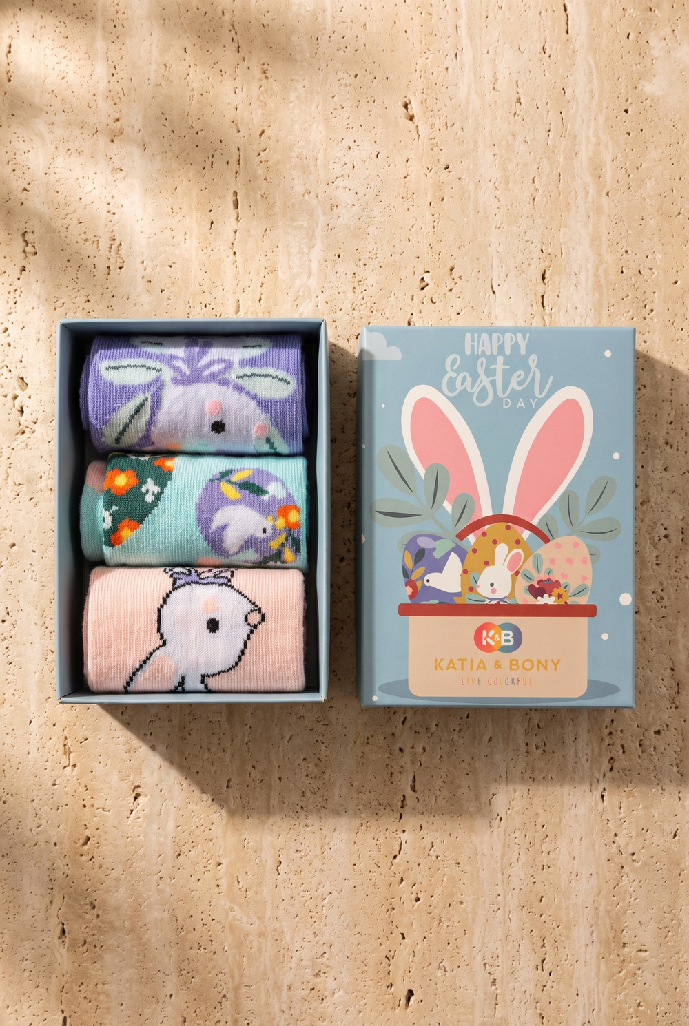 Girls Rabbit Patterned 3-Piece Boxed Socks
