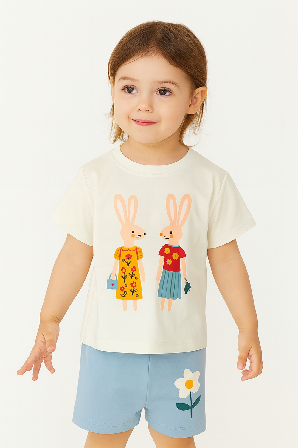 Kız Çocuk Tavşan Desenli Şortlu Pijama Takımı