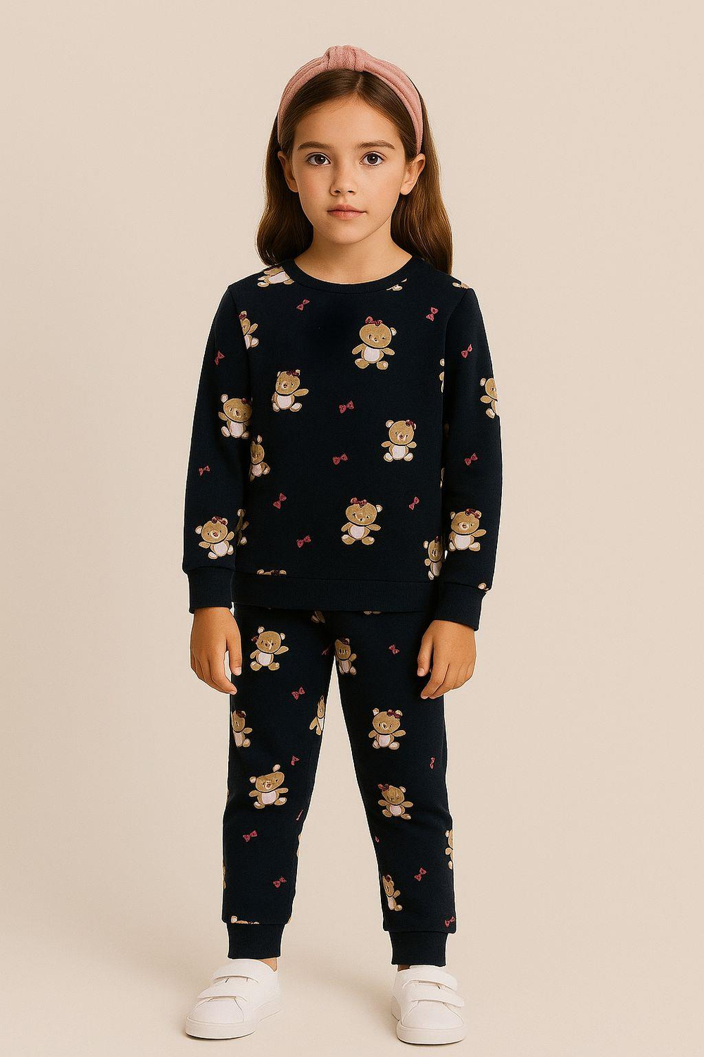 Kız Çocuk Teddy Desenli Pijama Takımı