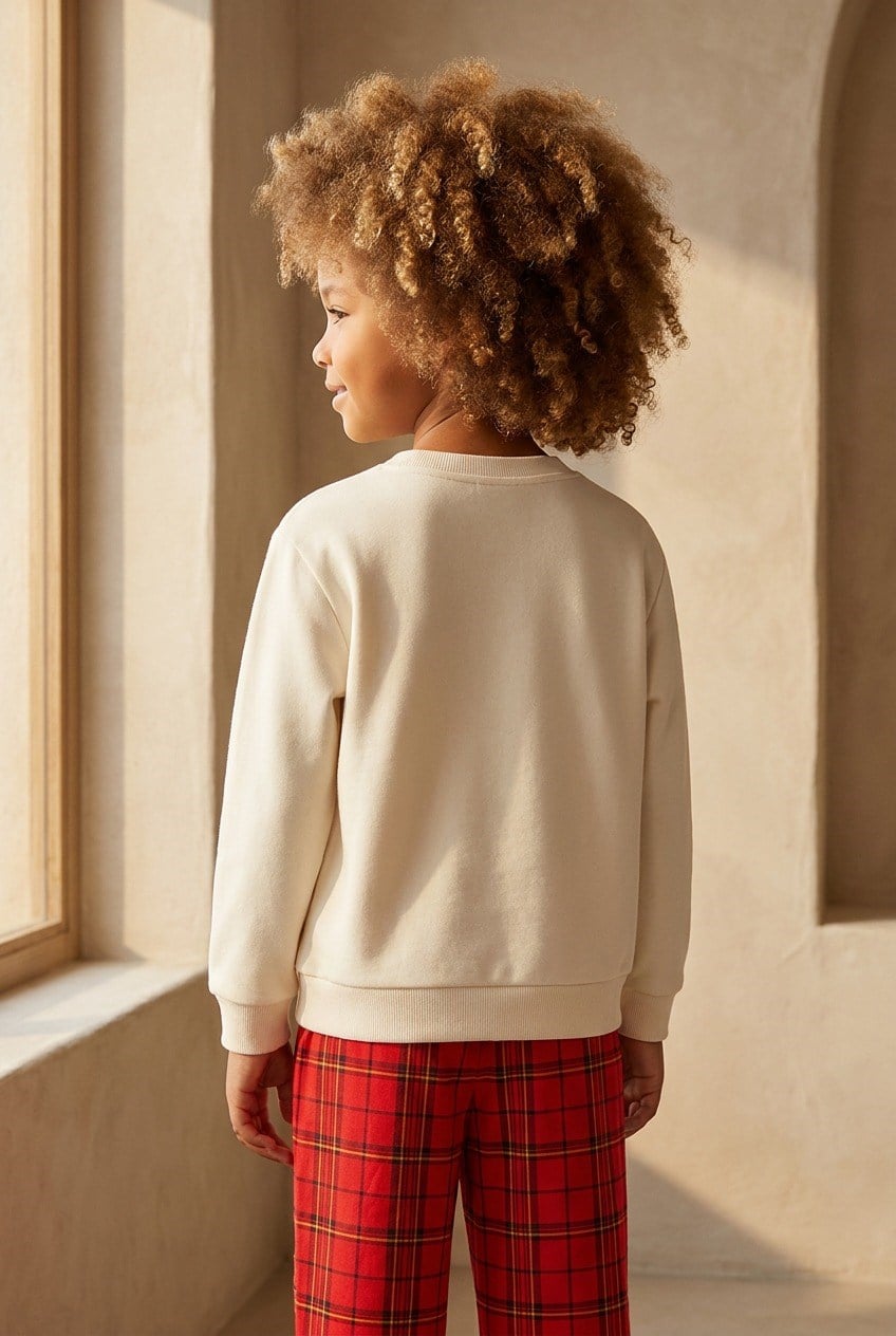 Kız Çocuk Teddy Sweatshirt Pijama Üstü Ekru