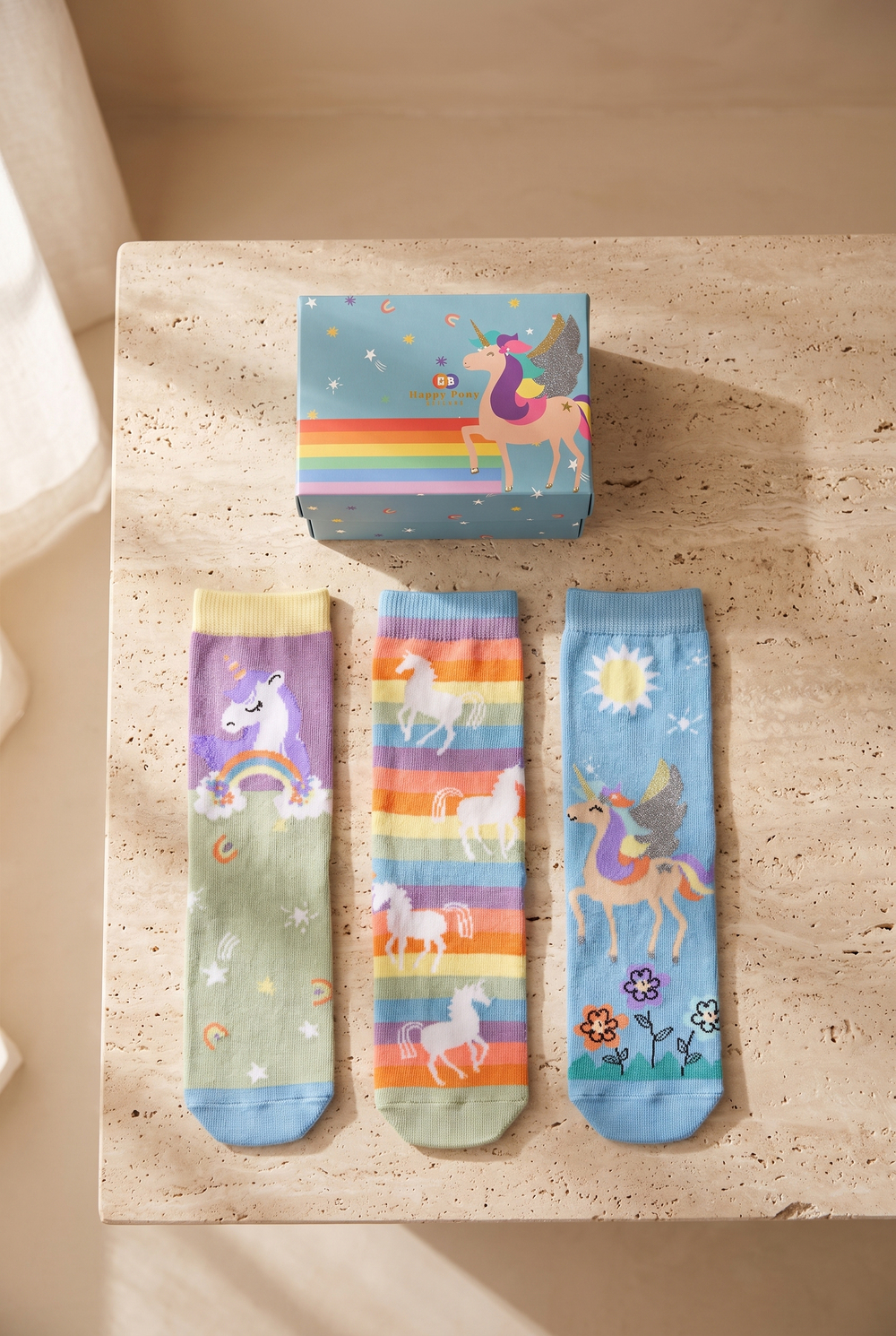 Kız Çocuk Unicorn Desenli 3lü Kutulu Soket Çorap 