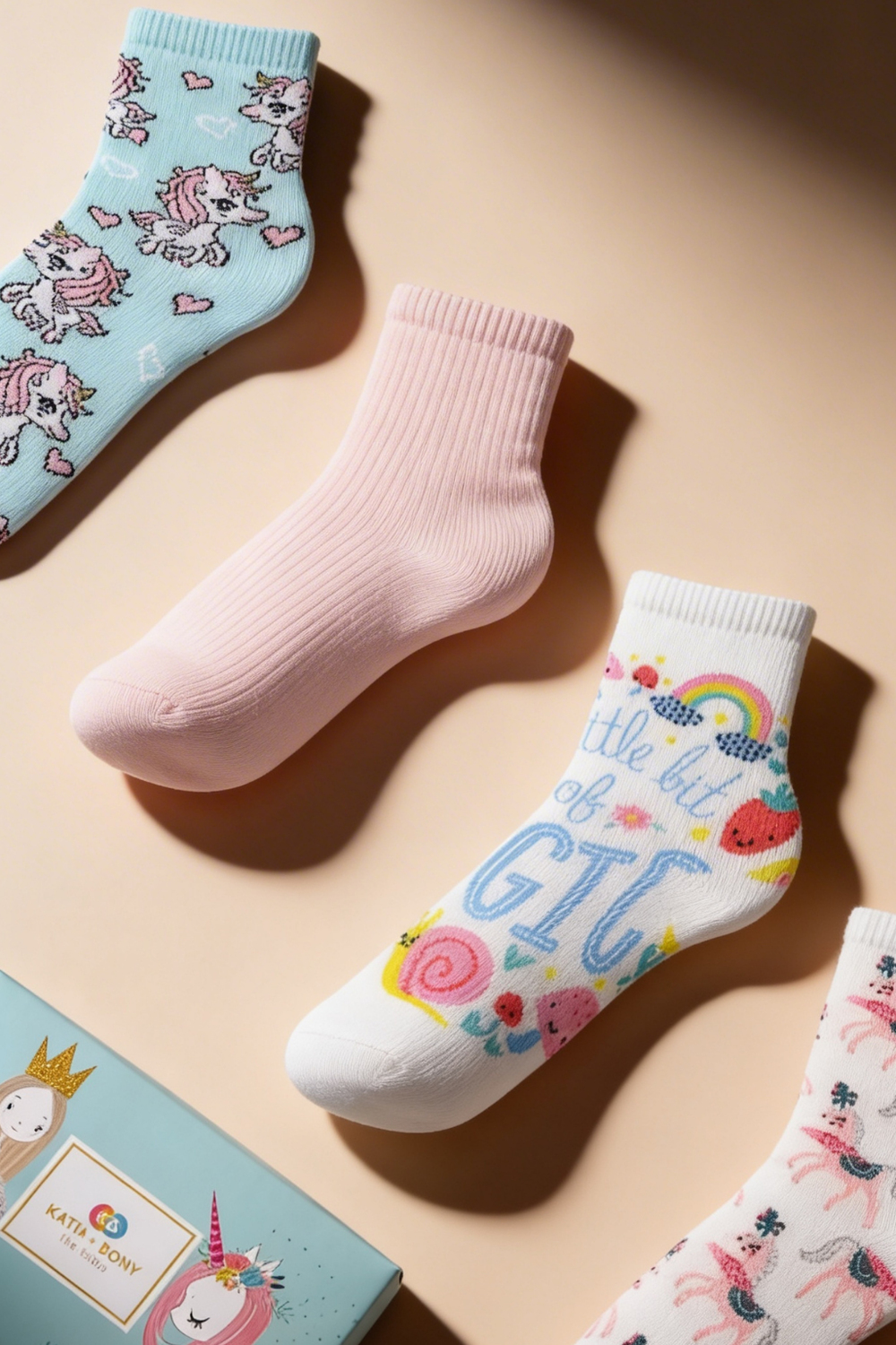 Kız Çocuk Unicorn Desenli 4lü Kutulu Soket Çorap