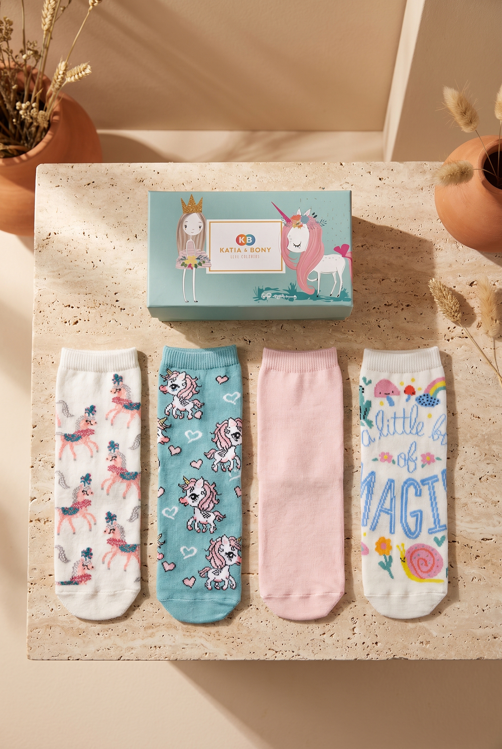 Girls Unicorn Patterned Boxed Socks Of 4
