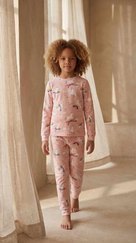 Kız Çocuk Unicorn Desenli Pijama Takımı Pembe