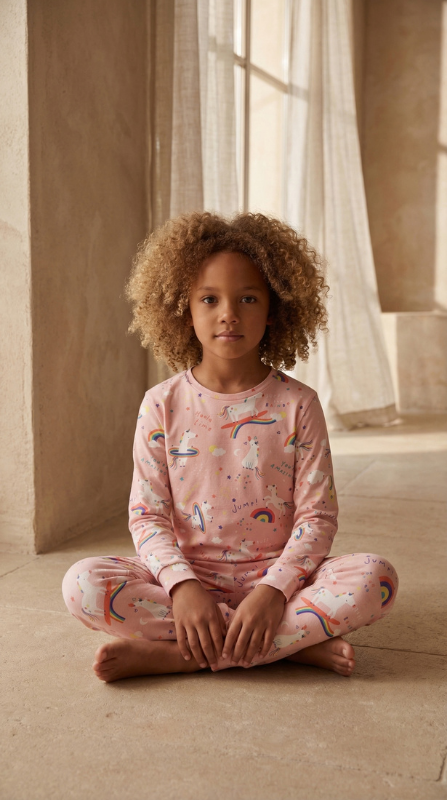 Kız Çocuk Unicorn Desenli Pijama Takımı Pembe