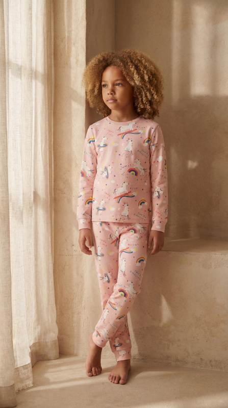 Kız Çocuk Unicorn Desenli Pijama Takımı Pembe
