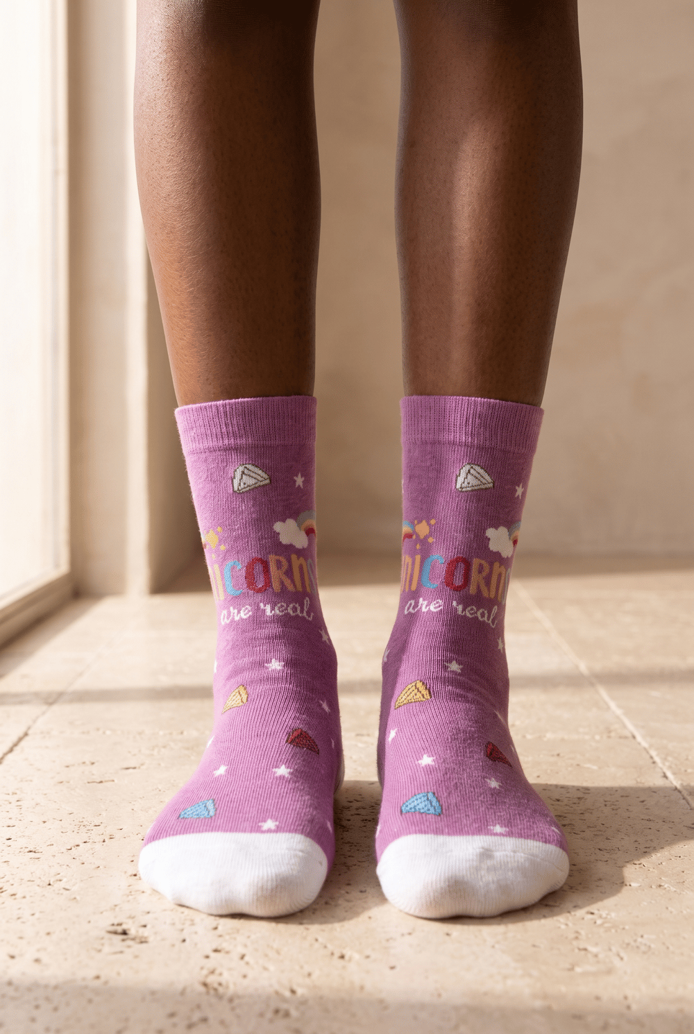 Girls Unicorn Patterned Socks Purple
