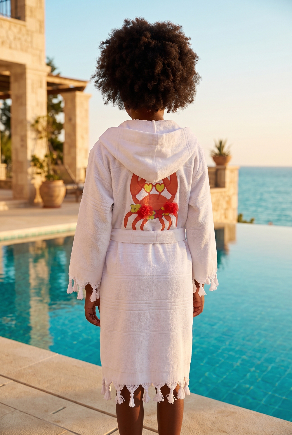 Girls Crab Printed Bathrobe Peshtemal