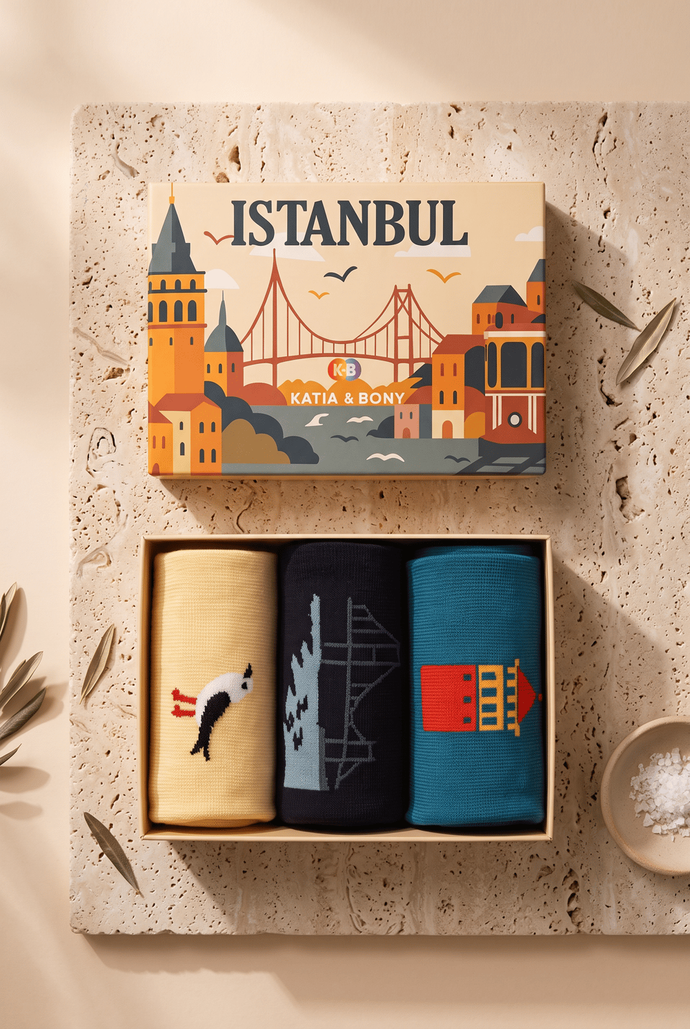 Özel İstanbul Koleksiyonu Kutulu 3lü Şehir İkonları Unisex Çorap Seti