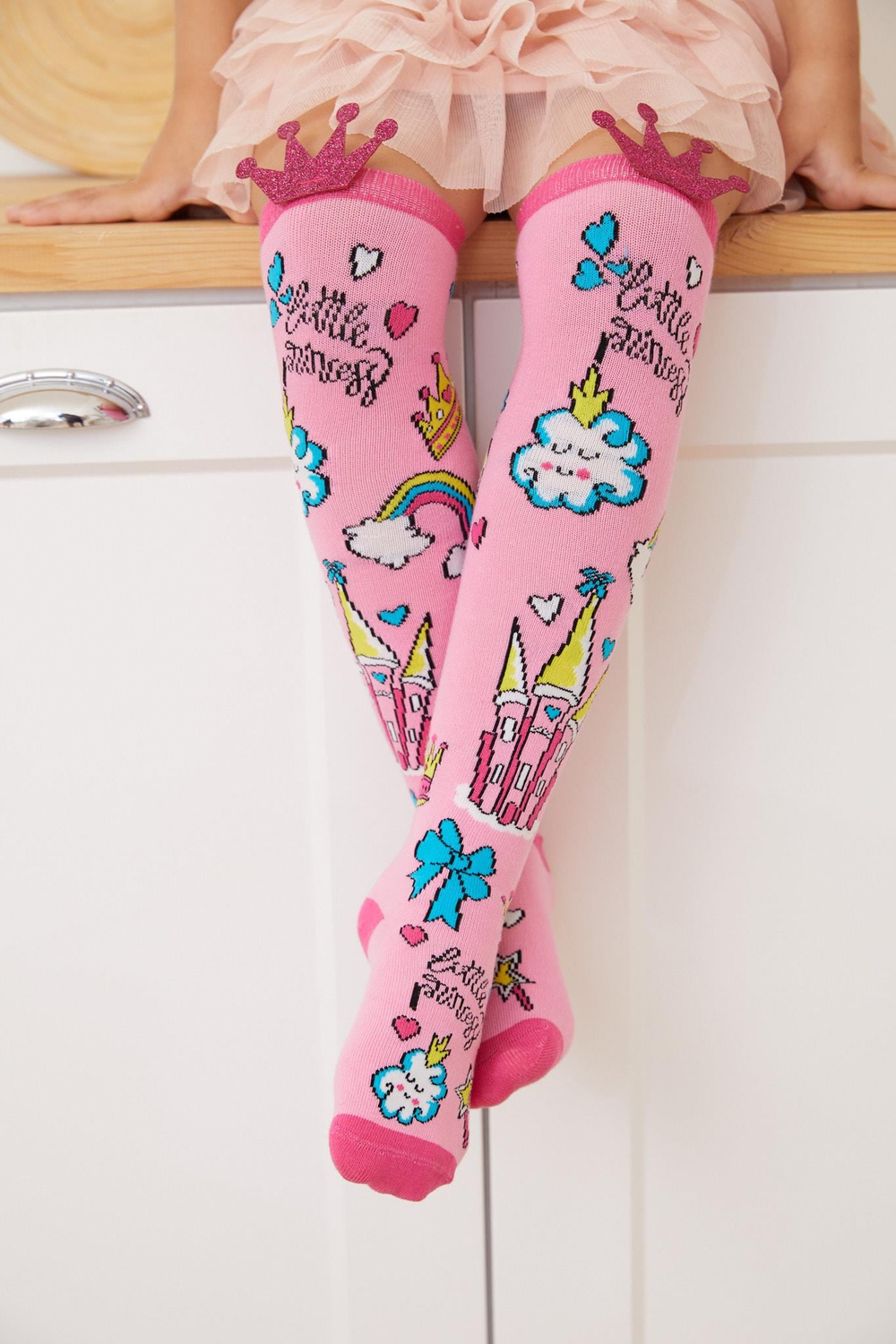 Girls Rainbow Detailed Knee High Socks Pink