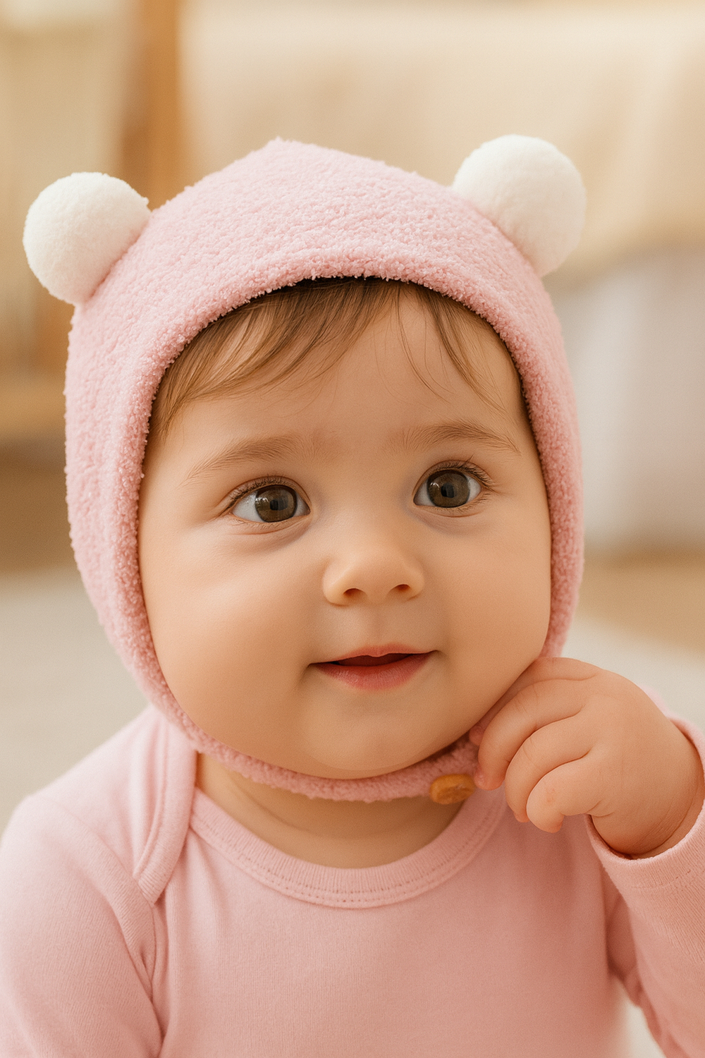 Ponponlu Peluş Bebek Beresi Pembe
