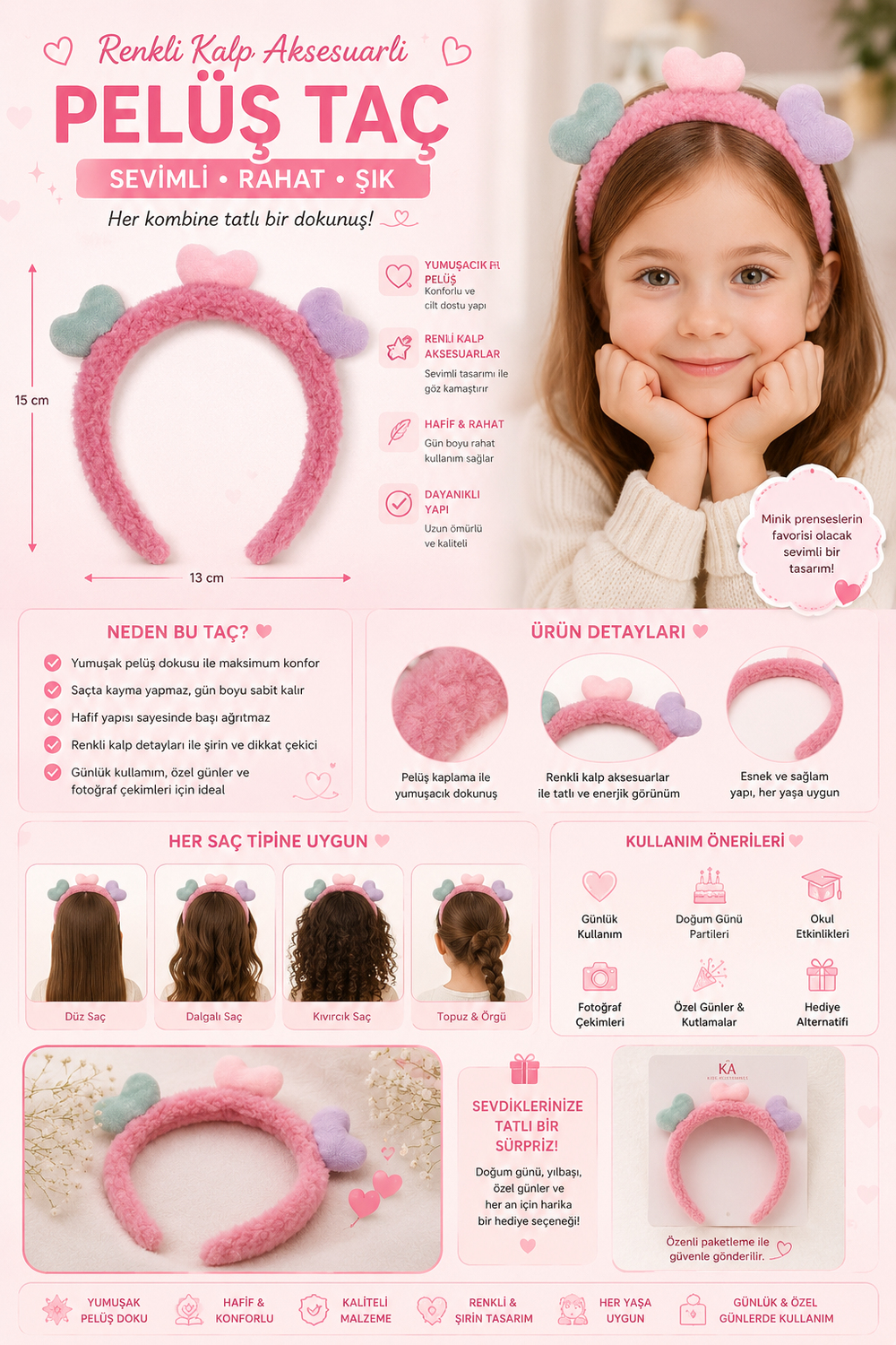 Crown Dark Pink With Colorful Heart Accessory
