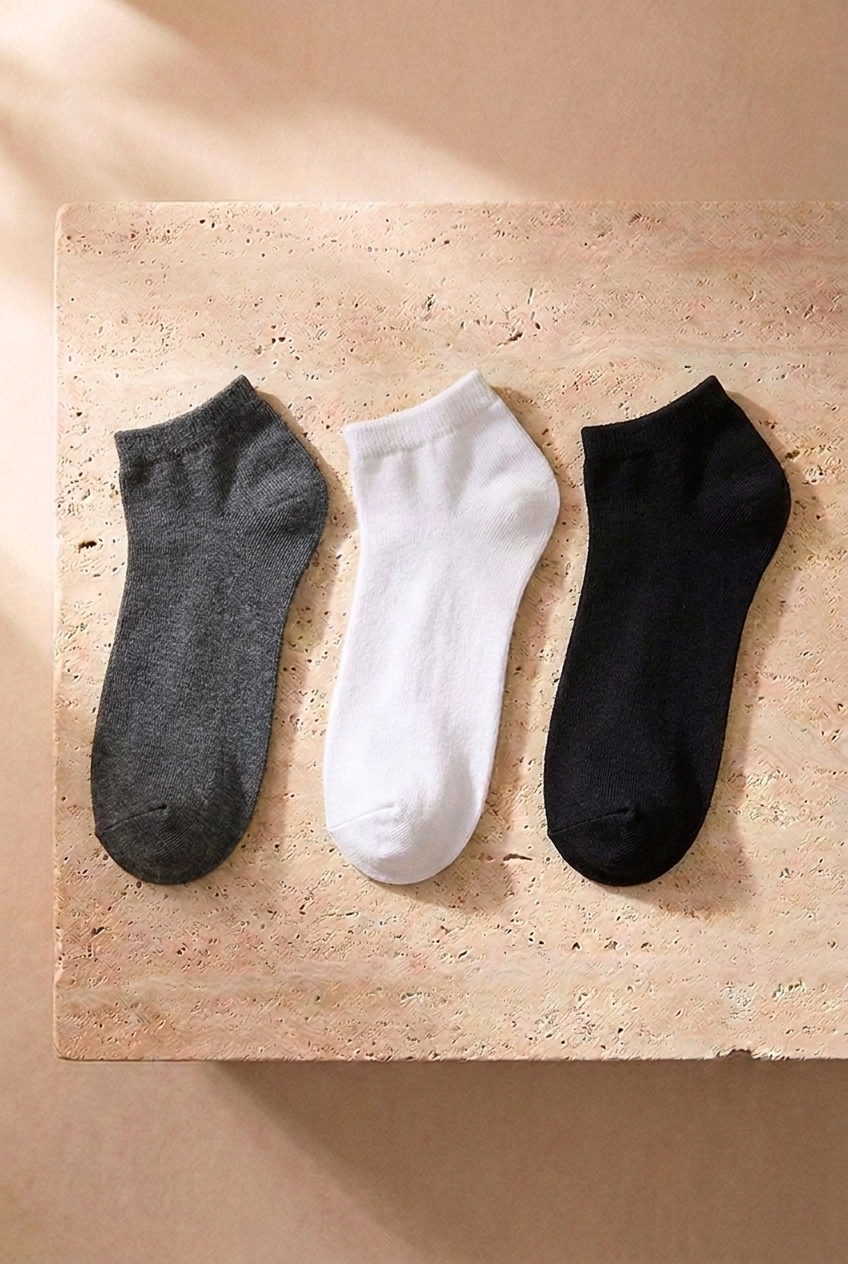 Run 3-Pack Mens Basic Booties Socks Black/White/Grey