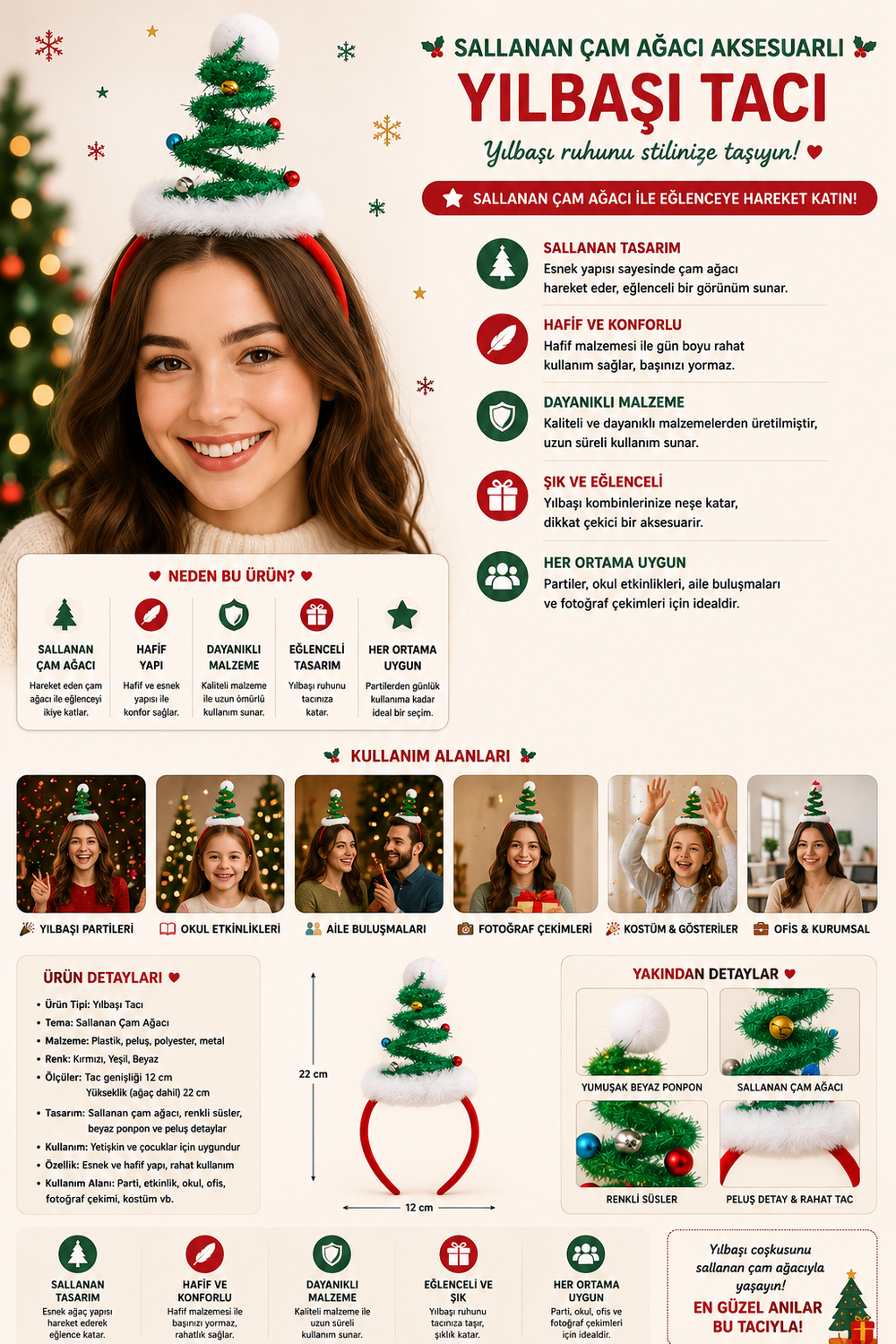 22505G2077 ÇAM AĞACI NOEL TAÇ Patterned