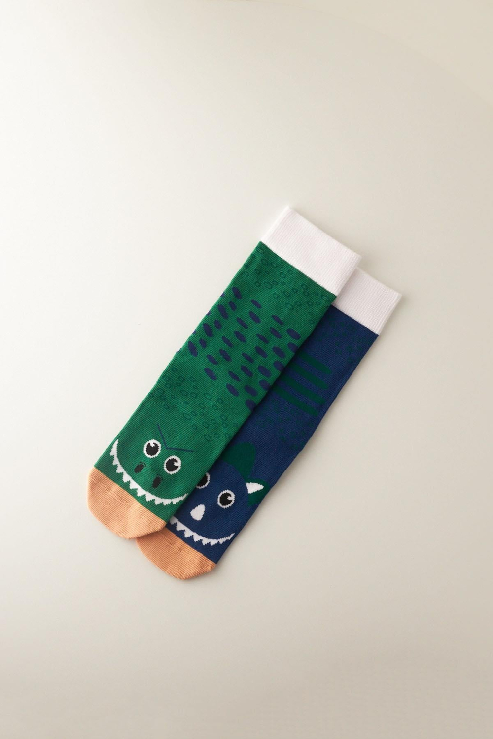 Childrens Cute Dinosaur Patterned Socks Navy Blue Green
