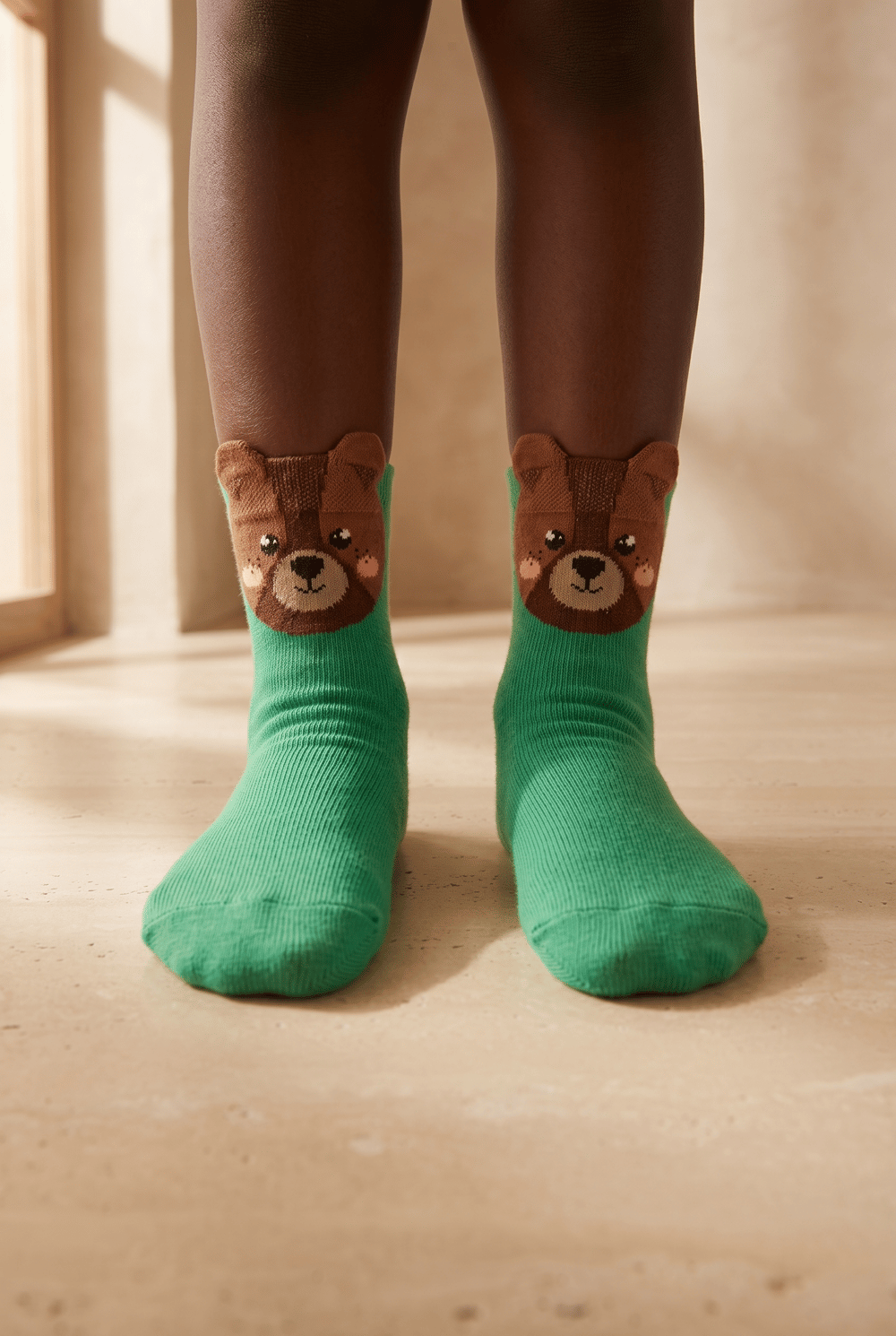Green Childrens Socket Socks With Cute Animal Pattern