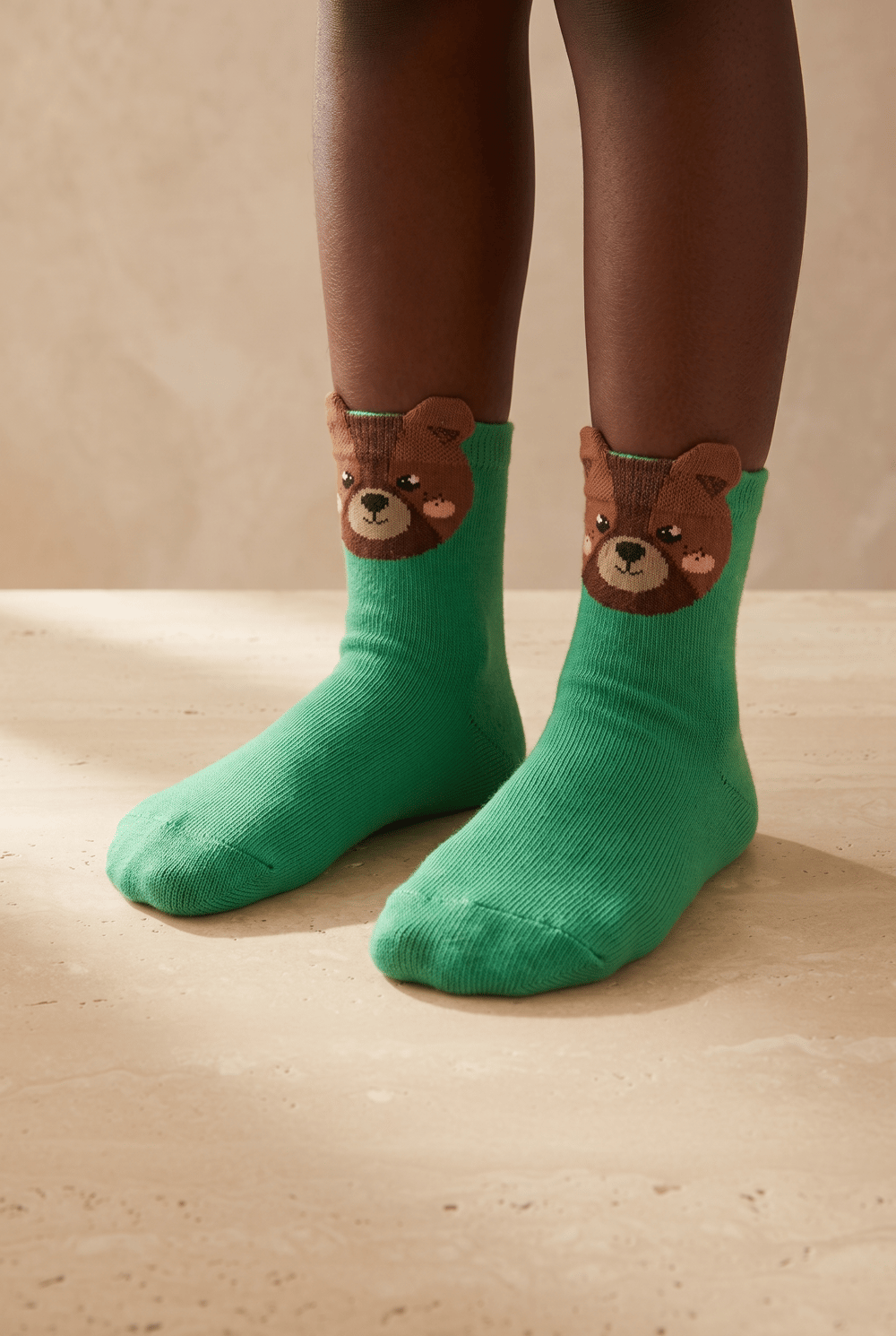 Green Childrens Socket Socks With Cute Animal Pattern