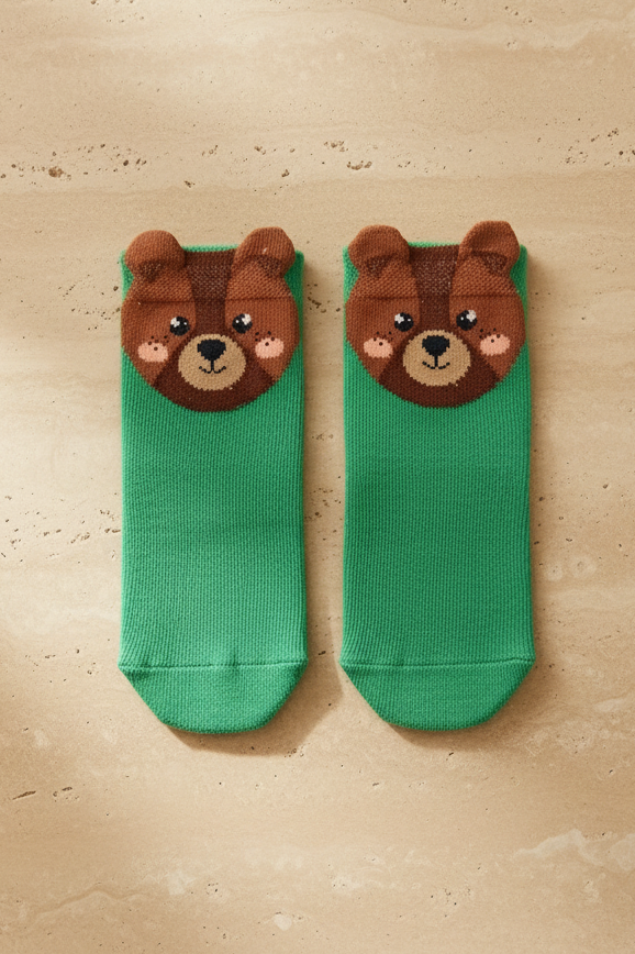 Green Childrens Socket Socks With Cute Animal Pattern