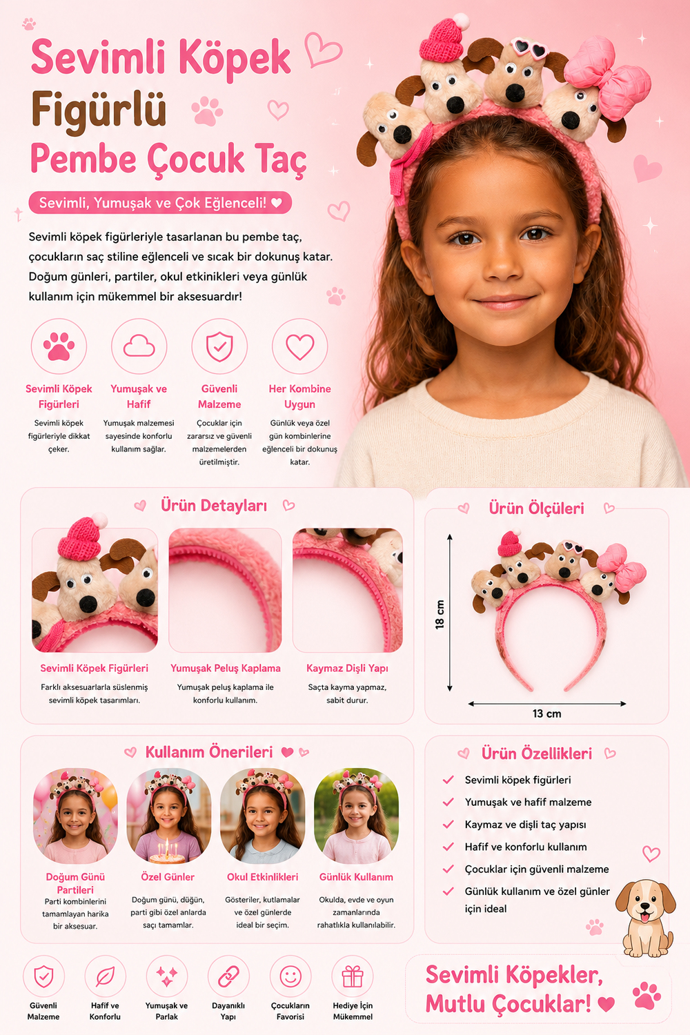 22505G2252 SEVİMLİ KÖPEK TAÇ-25130 Pembe