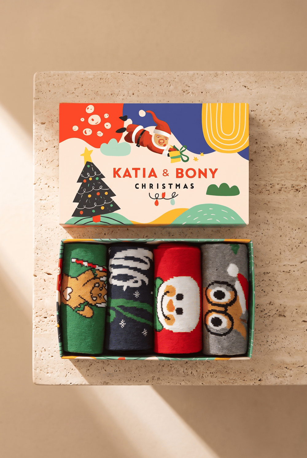 4-Pack Christmas Box Art Ankle Socks