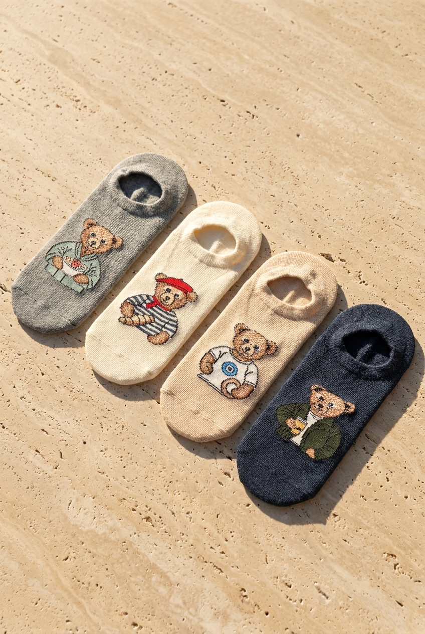 Unisex 4lü Teddy Desenli Görünmez Çorap