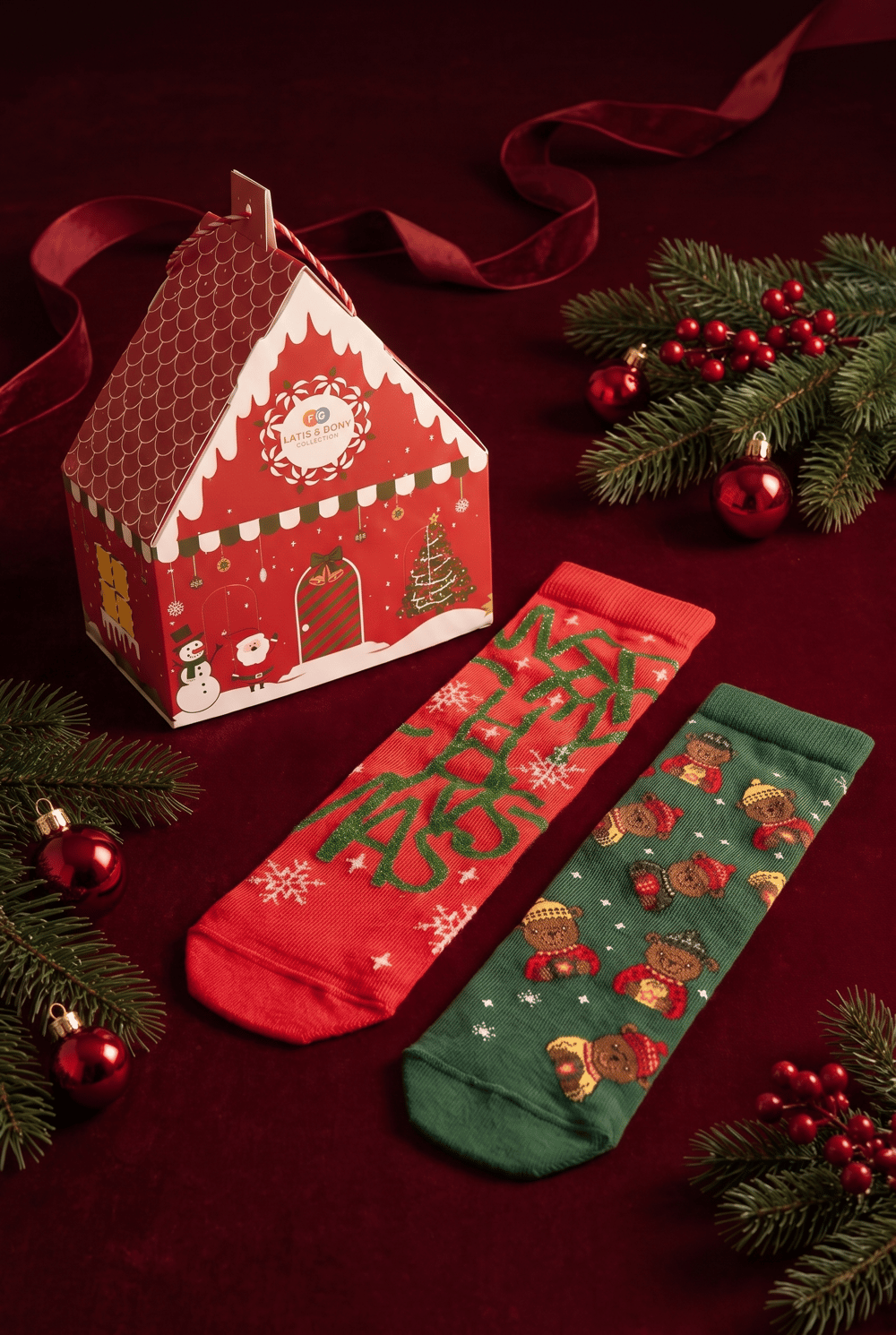 Unisex Christmas Kutulu 2li Pamuklu Soket  Yılbaşı Çorabı