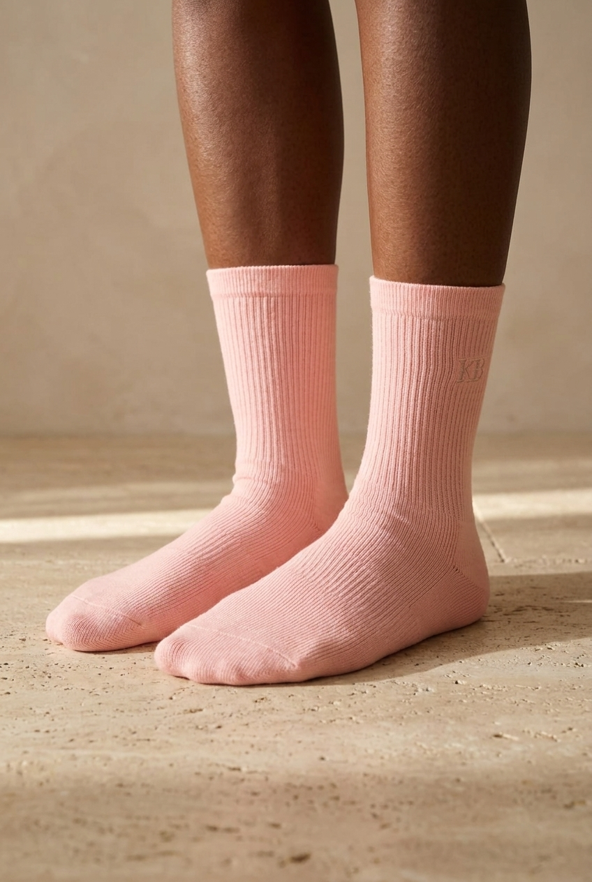 Unisex K&B Nakışlı Soket Çorap Pembe