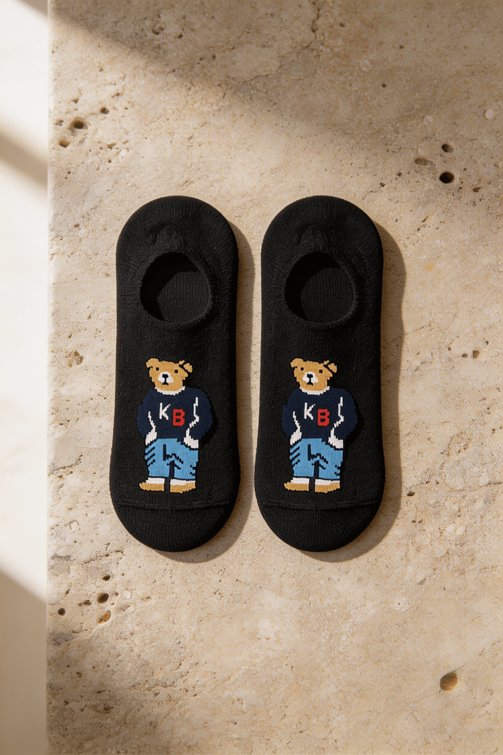 Unisex Teddy Desenli Sneaker Görünmez Çorap Siyah