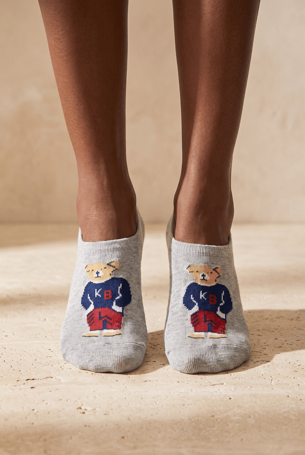 Unisex Teddy Desenli Sneaker Görünmez Çorap Gri