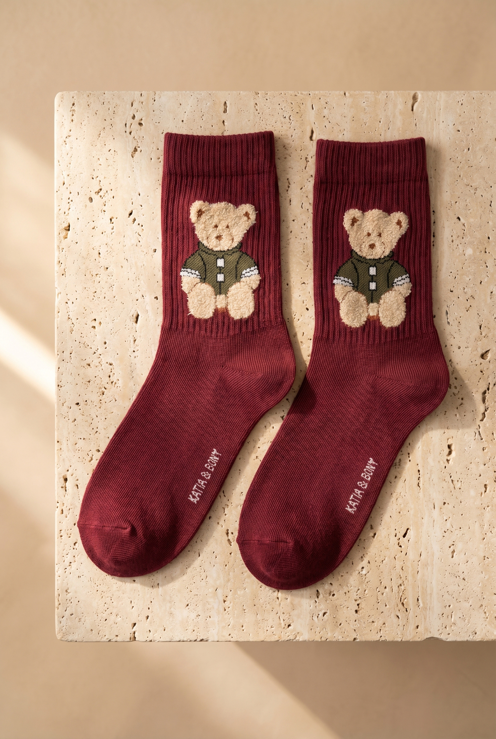 Unisex Teddy Desenli Soket Çorap Bordo