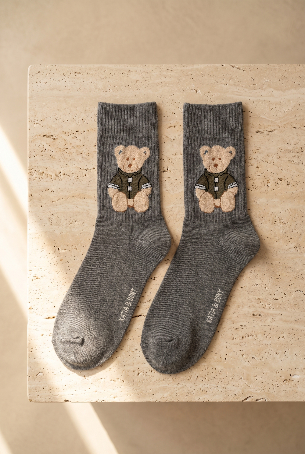 Unisex Teddy Desenli Soket Çorap Gri