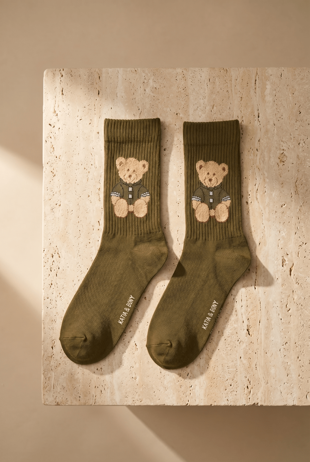 Unisex Teddy Desenli Soket Çorap Haki