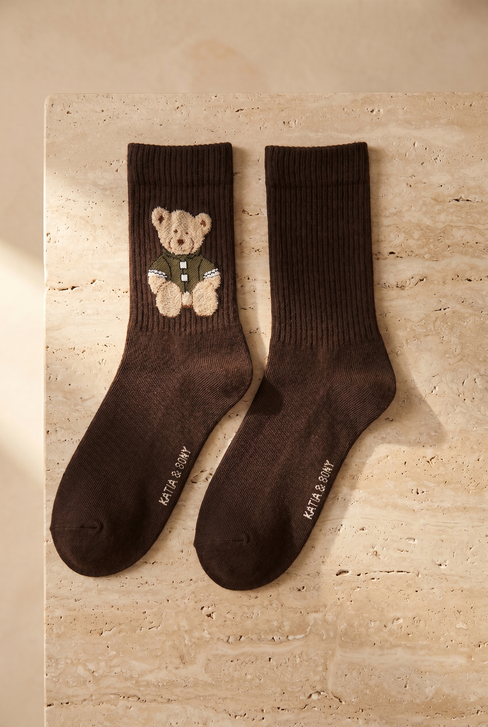 Unisex Teddy Desenli Soket Çorap Koyu Kahve
