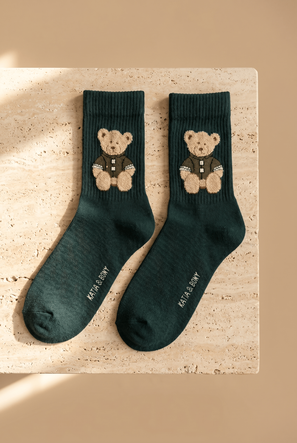 Teddy Patterned Unısex Socket Socks Dark Green