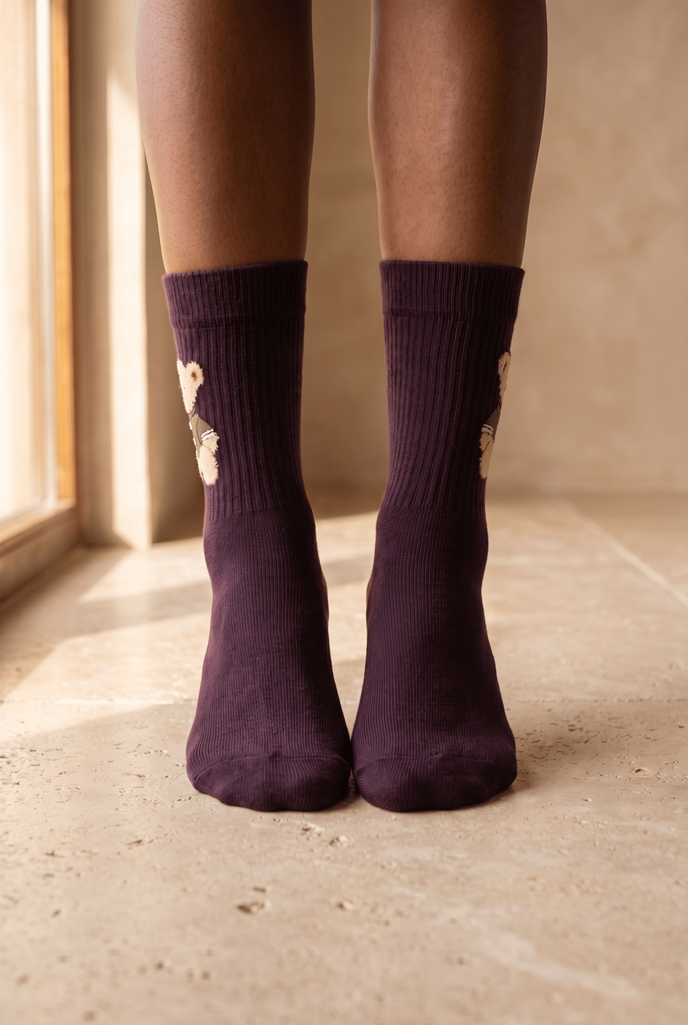 Teddy Patterned Unısex Socks Socks Purple