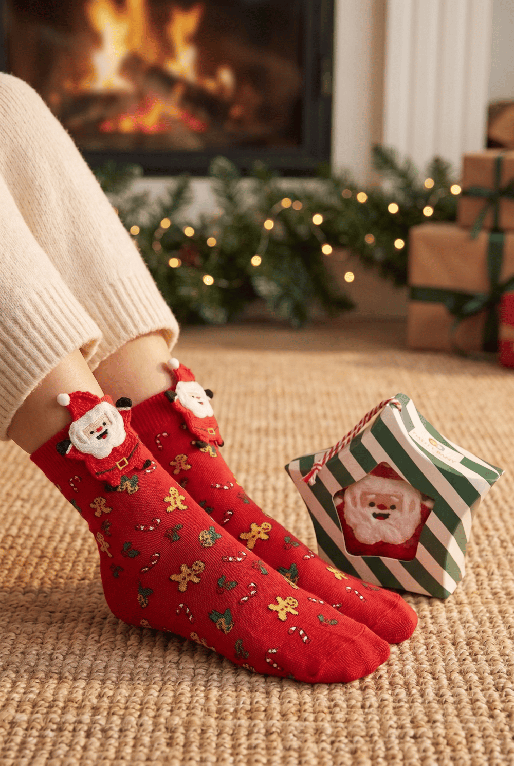 Unisex Yılbaşı Temalı Kutulu Noel Baba Aksesuarlı Soket Yılbaşı Çorabı