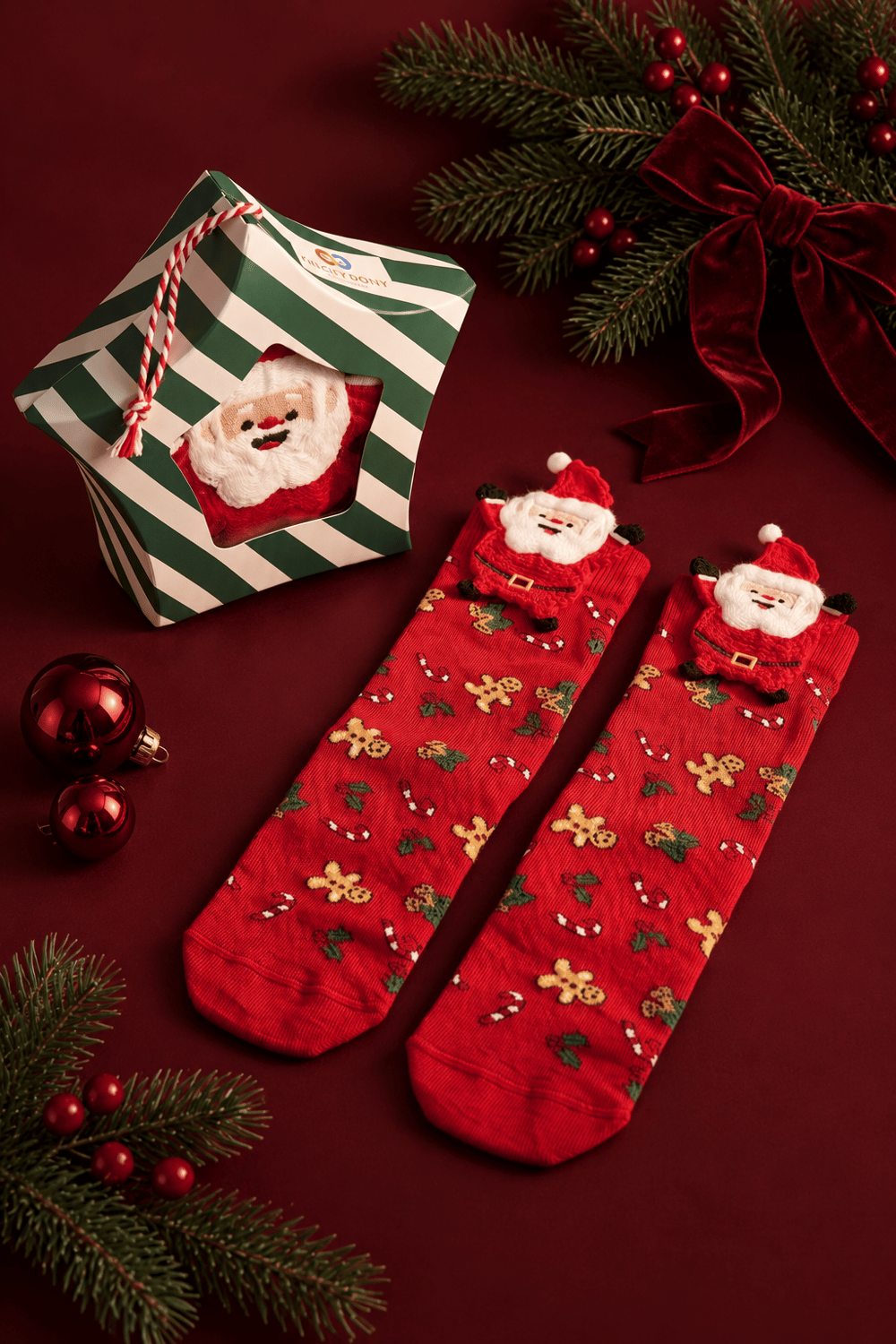 Boxed Chrıstmas Unısex Socks Wıth Accessorıes Multıcolored
