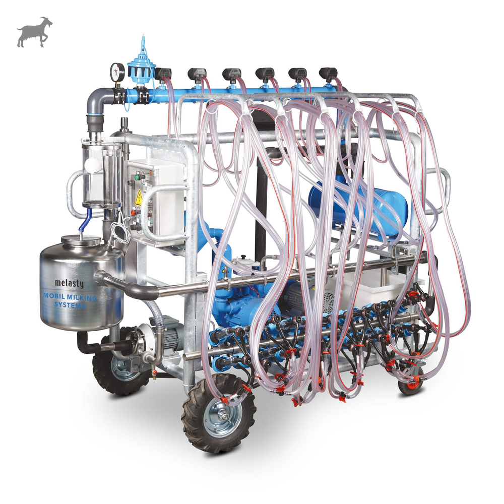 Melasty On İkili Mobil Keçi Sağım Sistemi (220V-50Hz-2,2kW) (750 L/Dk) (Pinömatik Pulsatör) (Silikon Memelik) | Cimritilki.com