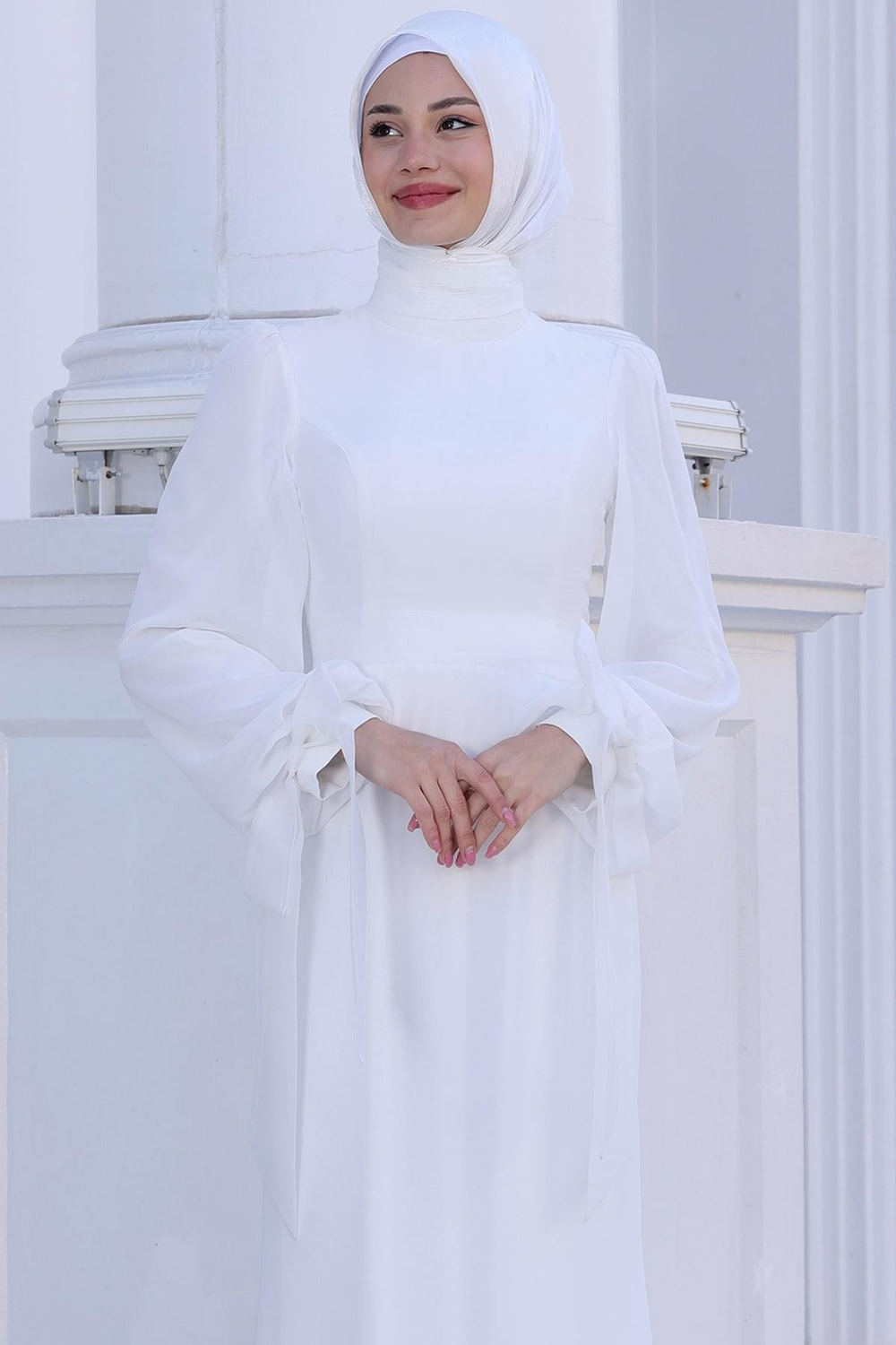 Firuze Tesettür Abiye Beyaz