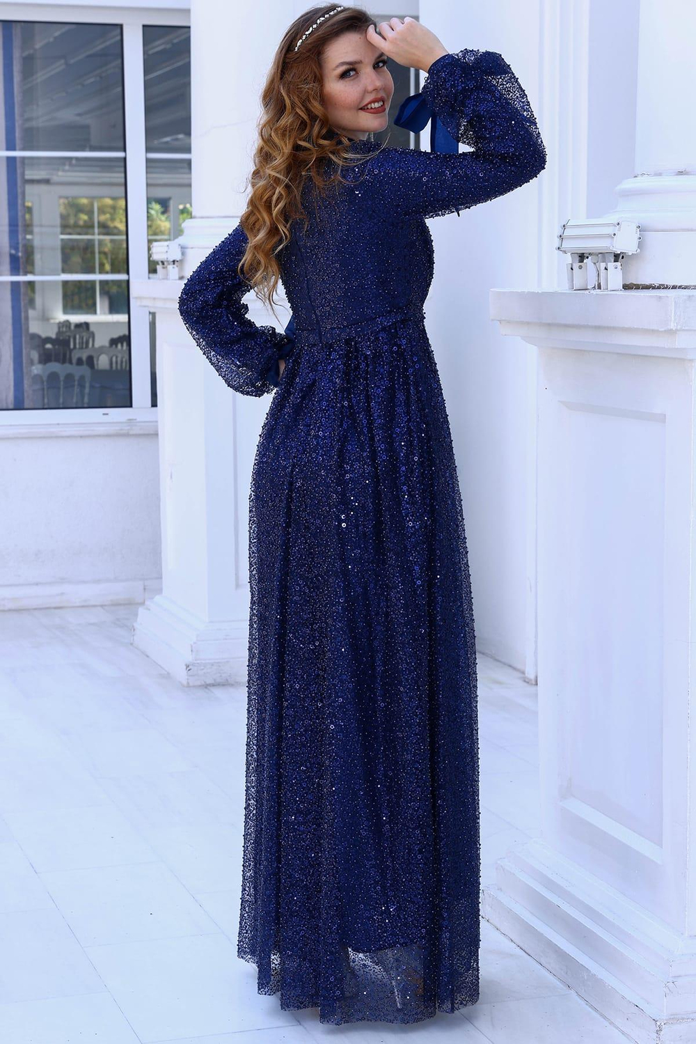 Merve Tesettür Abiye Lacivert